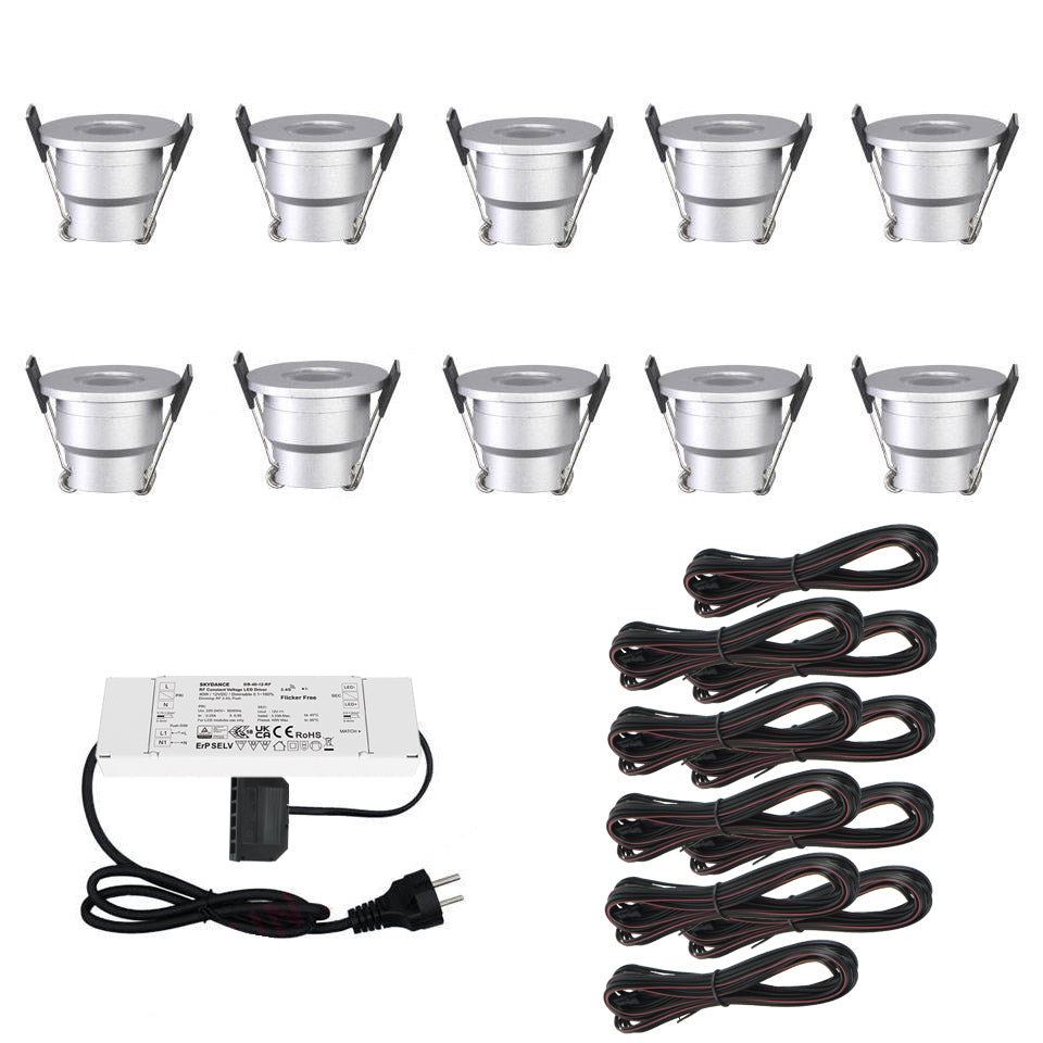 Dimming IP44 6-12 Pack LED Recessed Spotlight Kit Power Supply Multi Use Lights for Gazebo, Pergola, Patio, Carport, Bathroom & Basement