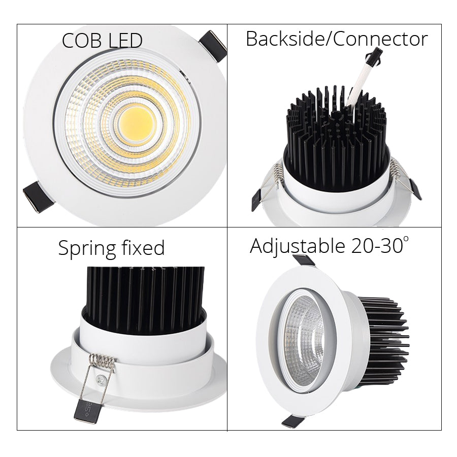 LRLEDS Architectural COB LED Recessed Spotlight - Dimmable 5W/7W/10W, High CRI >90, White Finish Ceiling Downlight
