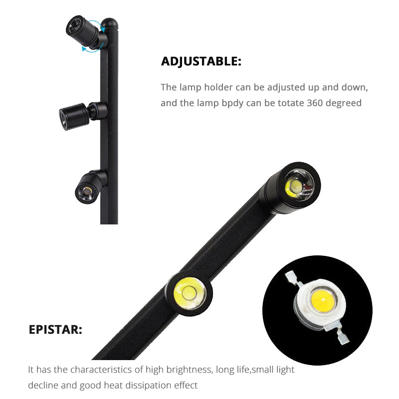 LRLEDS Professional Jewelry Showcase LED Pole Light - 360° Rotating Display Spotlight for Diamonds, Watches & Exhibitions (Adjustable Height)