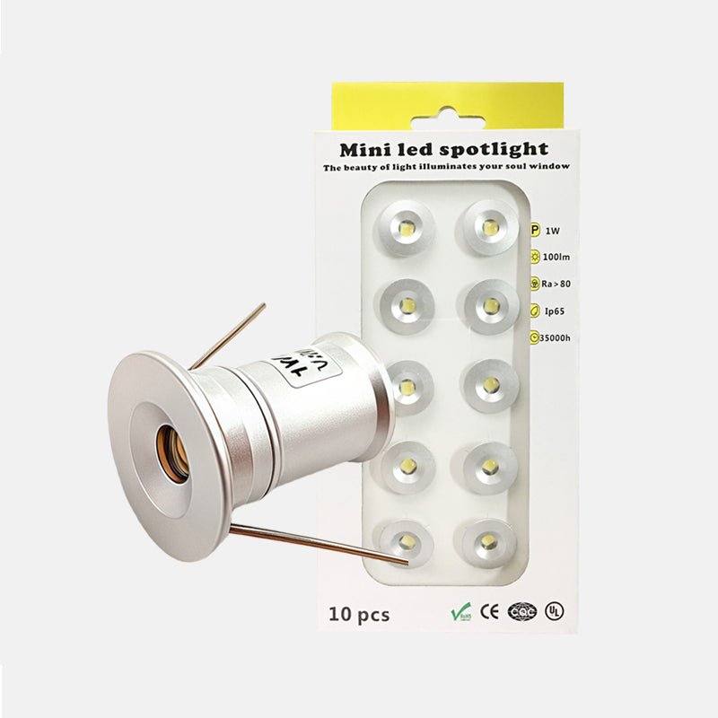 LRLEDS Bulk 10-Pack Mini 1W LED Downlights - IP65 Waterproof Recessed Accent Lighting, Silver Finish (15mm Cutout)