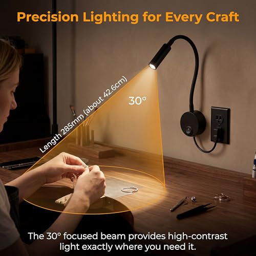 2-Pack Gooseneck Wall Reading Light – 3W LED Bedside Lamp, Matte Black