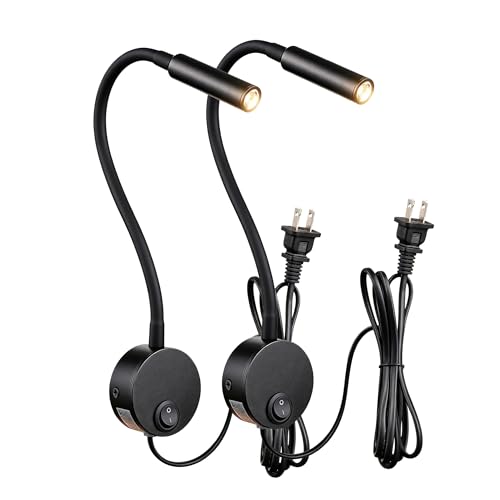 2-Pack Gooseneck Wall Reading Light Black – 3W LED Bedside Lamp