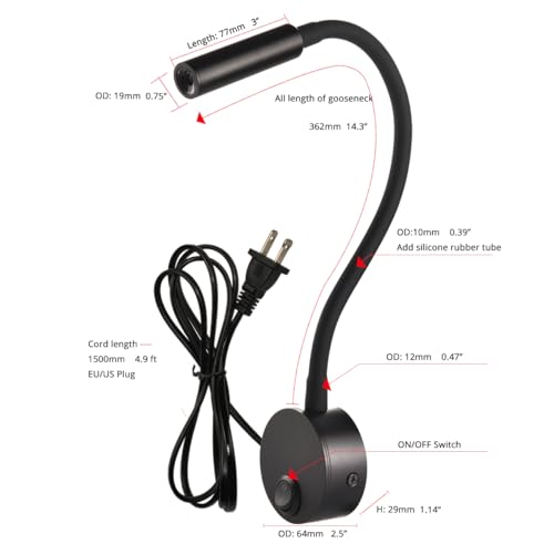 Industrial Matte Black Gooseneck Wall Reading Lamp - 25° Private Focused Beam (2-Pack)