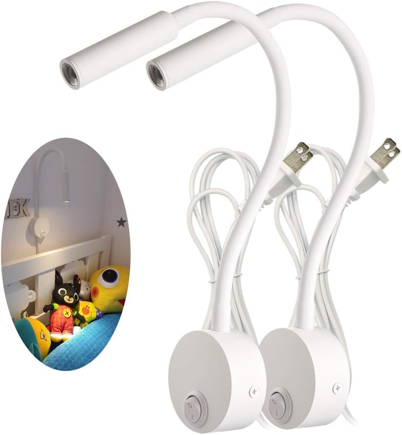 Architectural White Gooseneck Wall Reading Lamp - 25° Private Focused Beam (2-Pack)