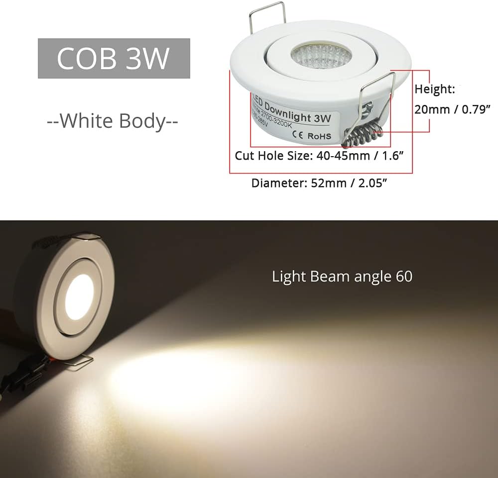 Mini 3W COB LED Downlight (10-Pack) - Showcase & Jewelry Cabinet Lighting