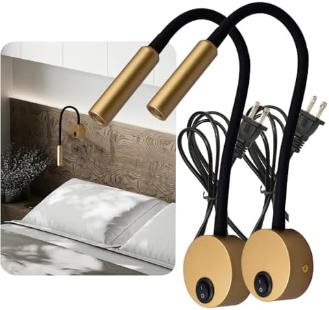 2-Pack Gooseneck Wall Reading Light – 3W LED Bedside Lamp, Gold Finish
