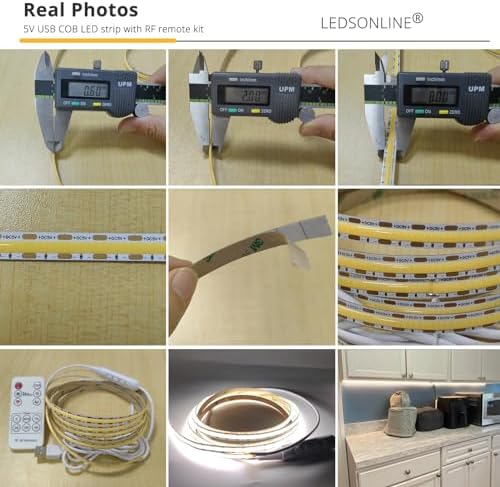 6.56ft (2m) USB-Powered COB LED Strip Light Kit - Pure White 6000K, CRI 95, Dotless Linear Lighting