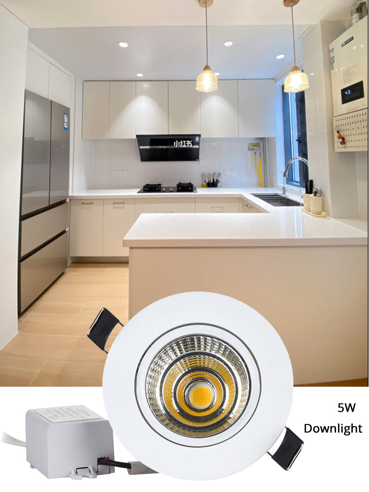 LRLEDS Architectural COB LED Recessed Spotlight - Dimmable 5W/7W/10W, High CRI >90, White Finish Ceiling Downlight