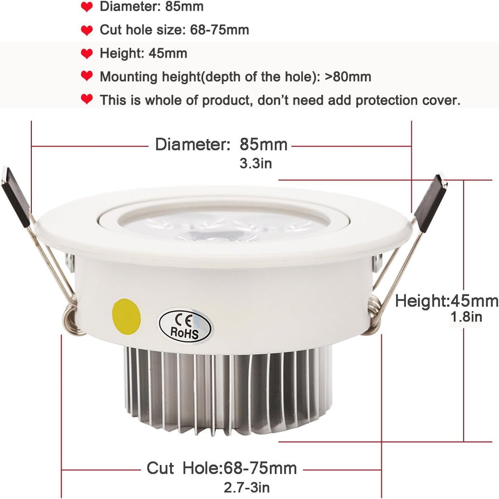 4W Architectural Recessed LED Downlight (10-Pack) - Adjustable 30° Tilt, Dimmable, CRI 90+