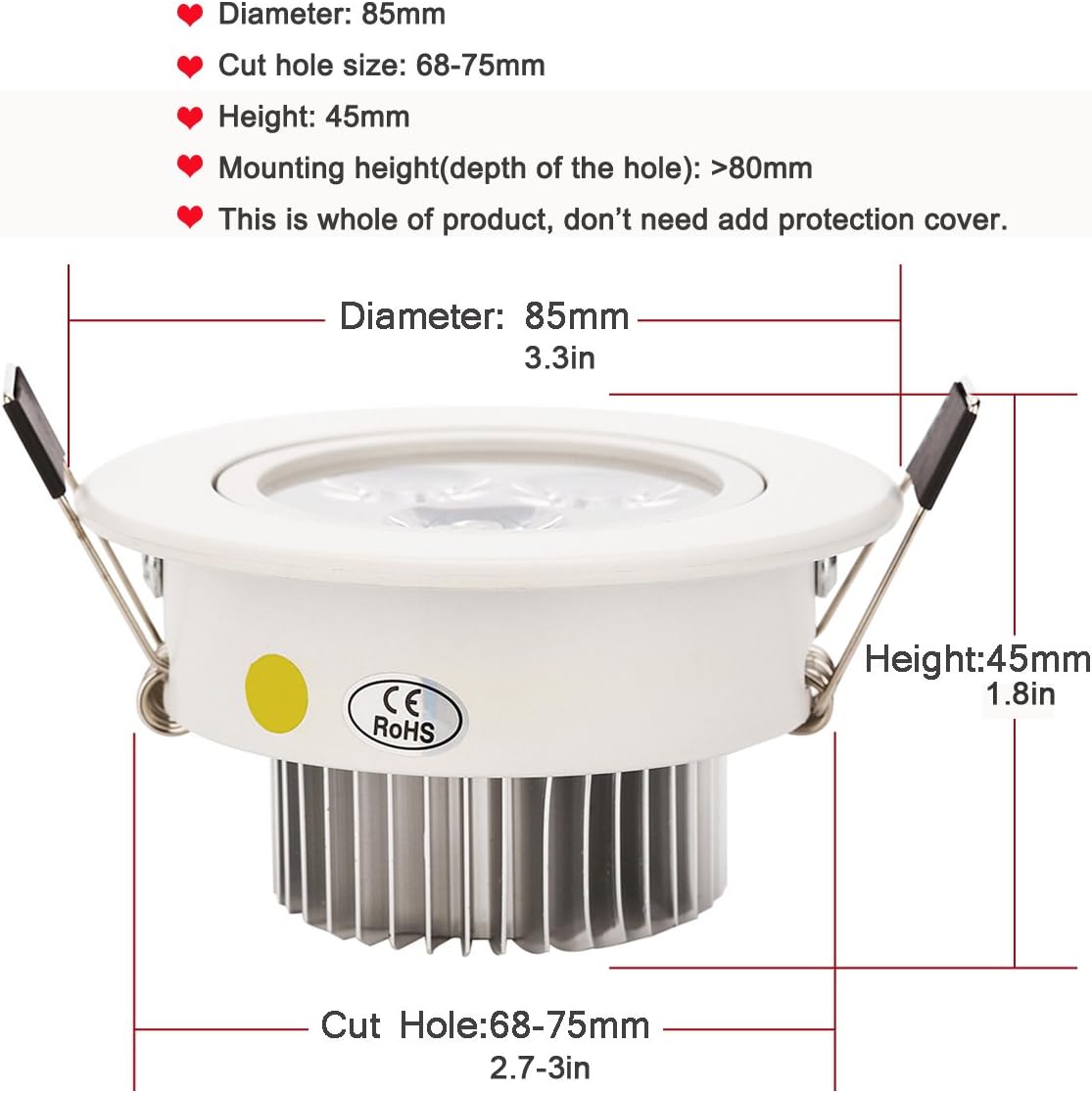 4W Architectural Recessed LED Downlight (10-Pack) - Adjustable 30° Tilt, Dimmable, CRI 90+