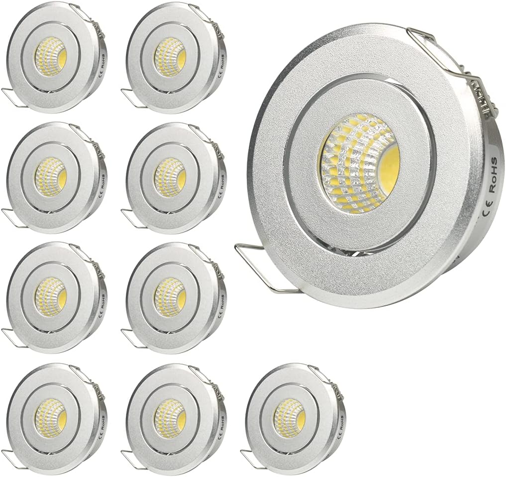 Mini 3W COB LED Downlight (10-Pack, Tech Silver) - Premium Showcase & Jewelry Lighting