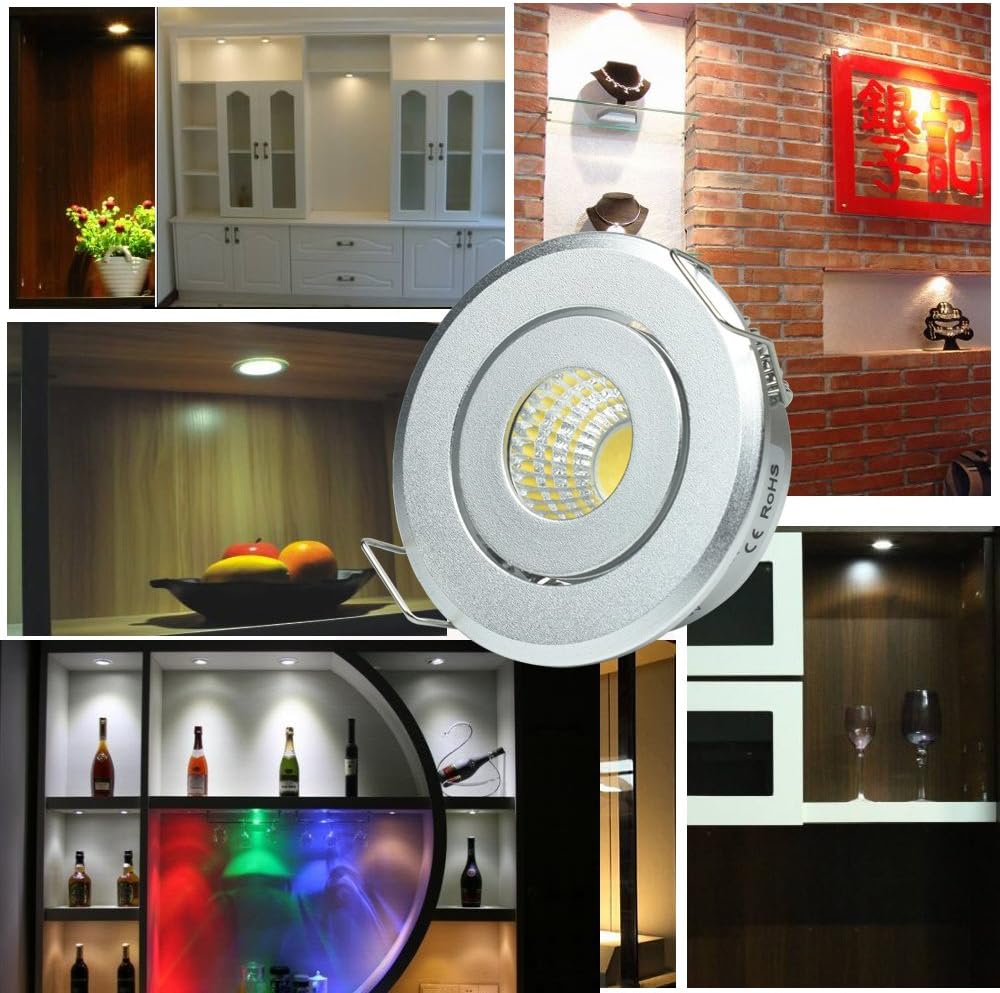 Mini 3W COB LED Downlight (10-Pack, Tech Silver) - Premium Showcase & Jewelry Lighting
