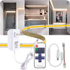 10ft (3m) 12V COB LED Strip Light Kit - Warm White 3000K, CRI 95, Dimmable with RF Remote