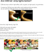 10ft (3m) 12V COB LED Strip Light Kit - Warm White 3000K, CRI 95, Dimmable with RF Remote