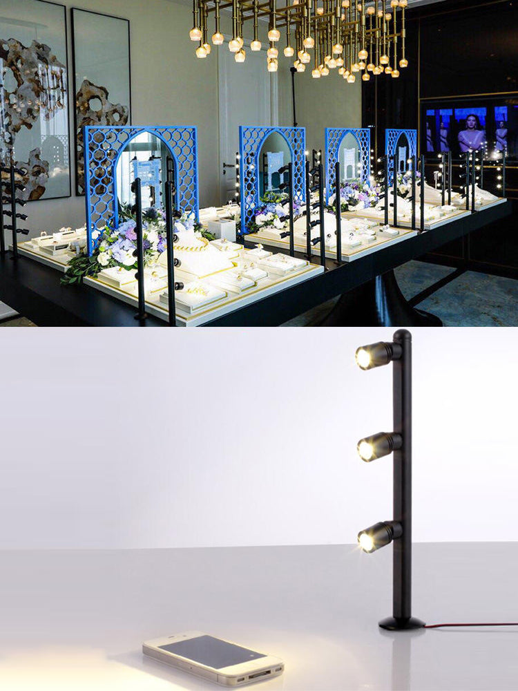 LRLEDS Professional Jewelry Showcase LED Pole Light - 360° Rotating Display Spotlight for Diamonds, Watches & Exhibitions (Adjustable Height)