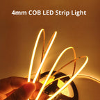 Ultra-Thin 4mm COB LED Strip Light - 12V, 480 LEDs/m, CRI 90+, High Density Flexible Tape