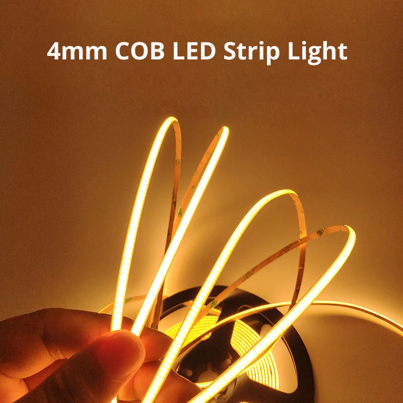 Ultra-Thin 4mm COB LED Strip Light - 12V, 480 LEDs/m, CRI 90+, High Density Flexible Tape