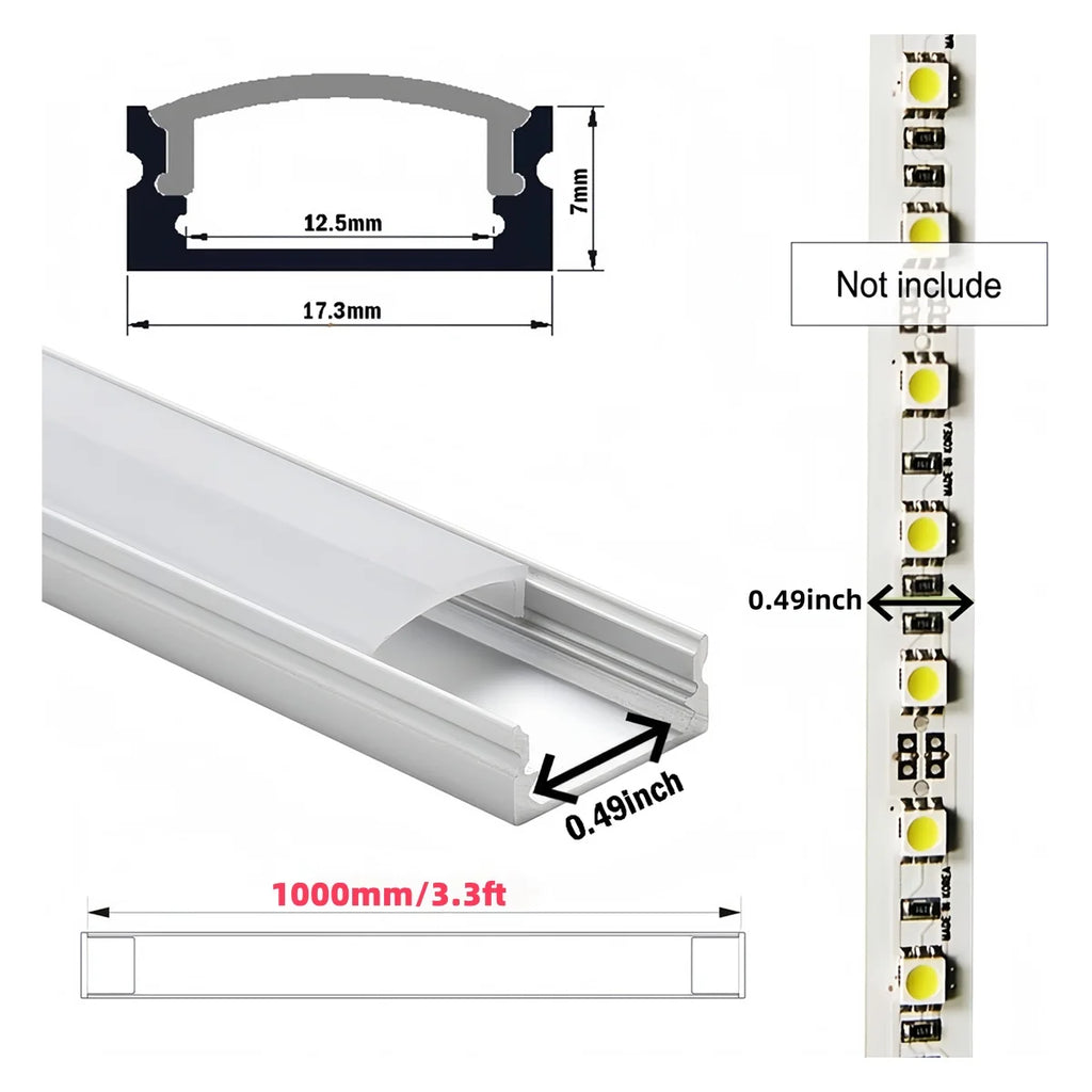 LRLEDS Professional U-Shape LED Aluminum Profile with PC Diffuser Cover