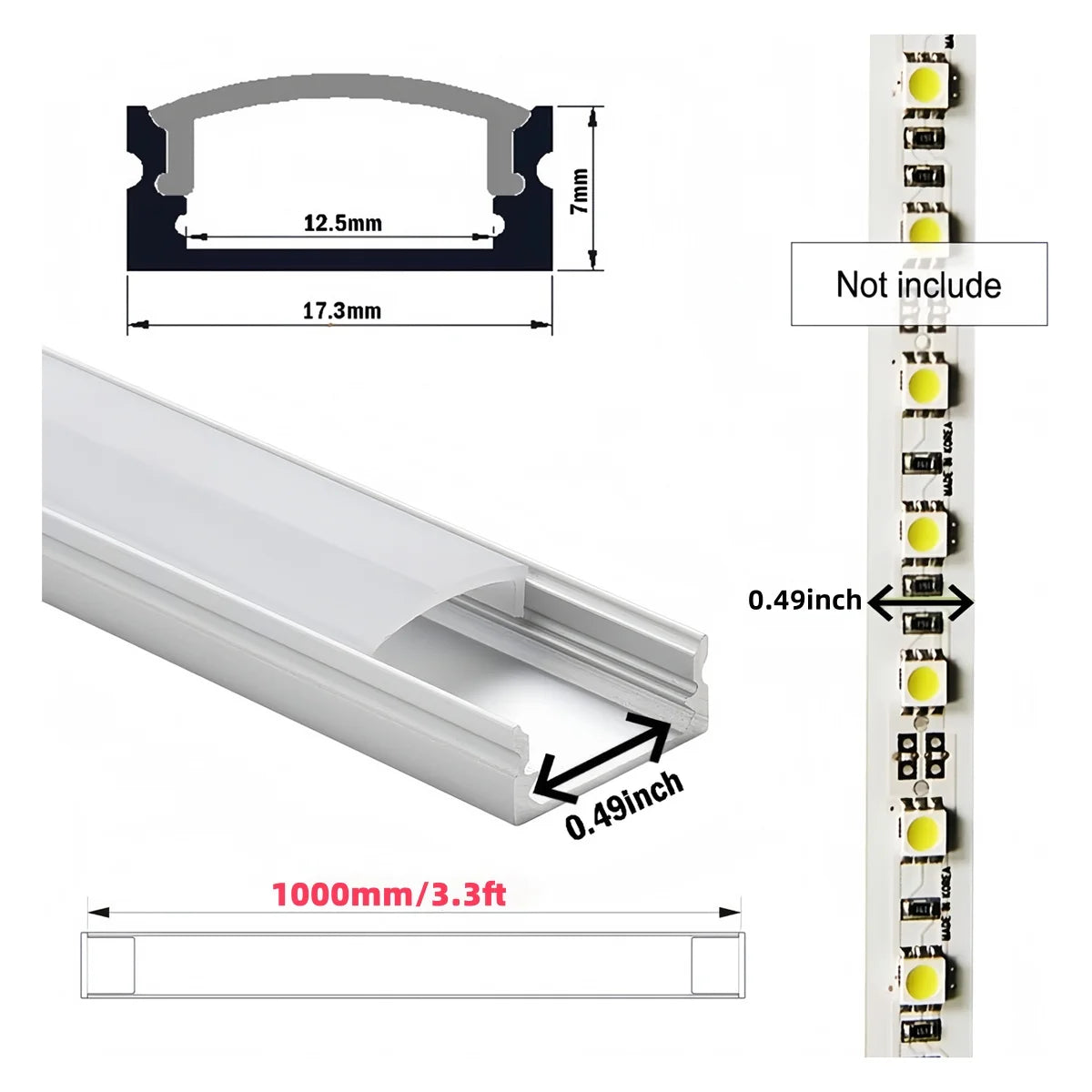 LRLEDS Professional U-Shape LED Aluminum Profile with PC Diffuser Cover