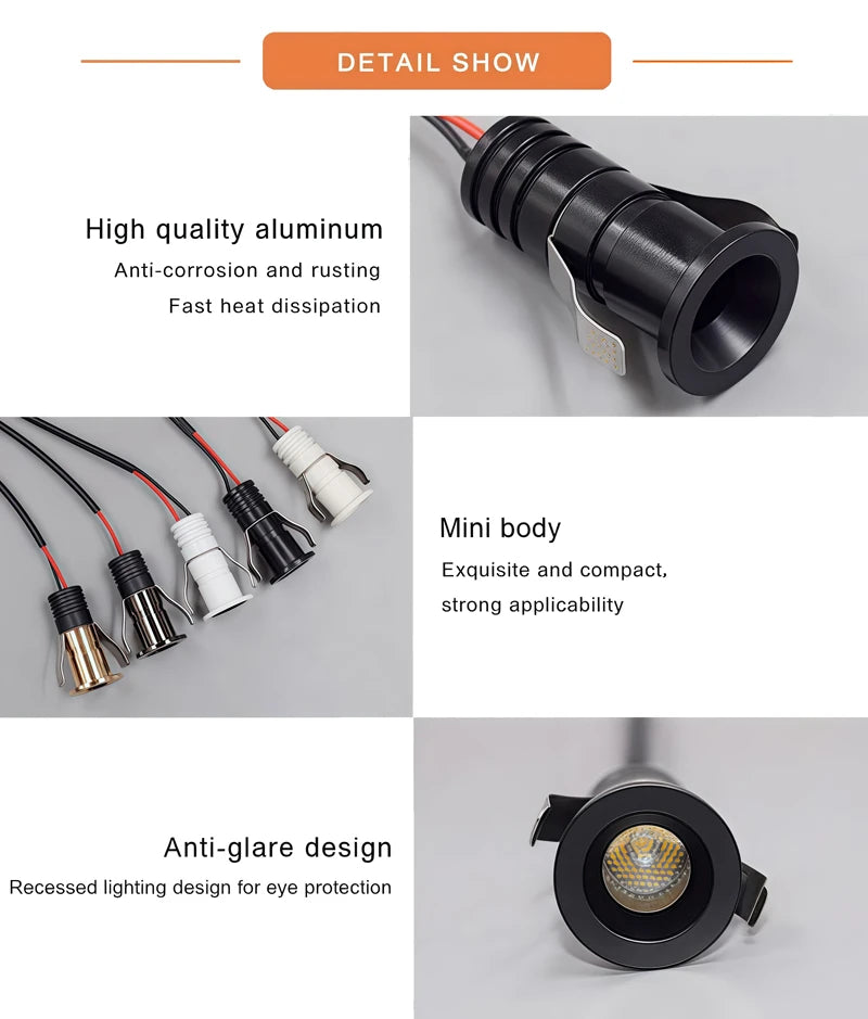 Anti-Glare Mini LED Cabinet Spotlight (10-Pack) - 1W Recessed Architectural Quality