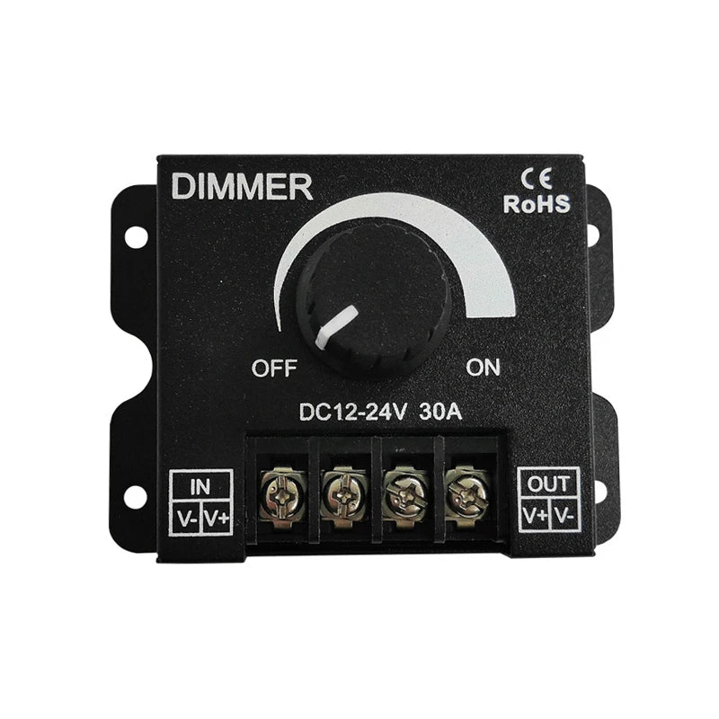 High-Power 30A LED Dimmer - DC 12V-24V, 360W-720W Manual Stepless Controller for LED Strips