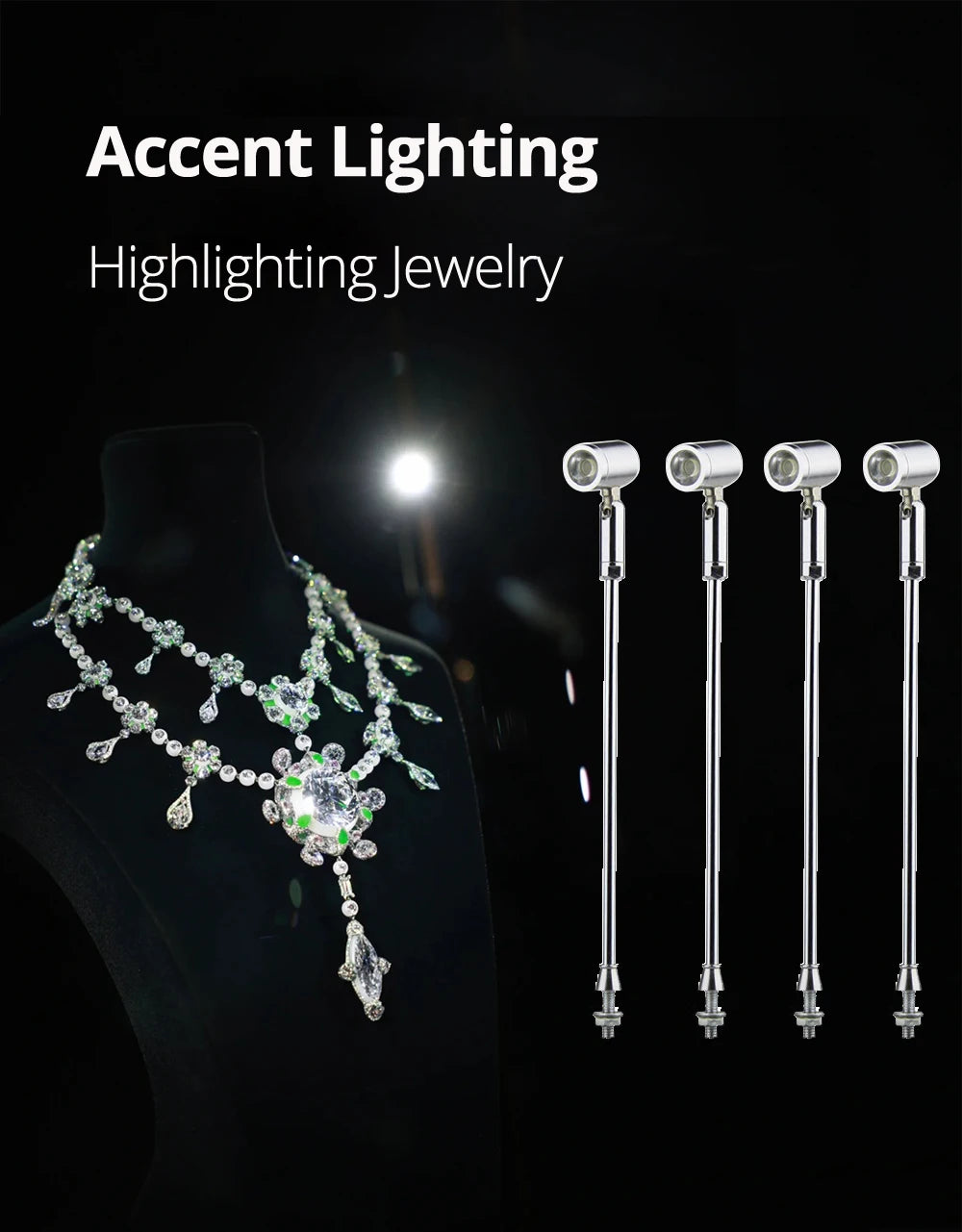 Commercial LED Jewelry Showcase Cabinet Lighting (4-Pack) - 90+ CRI Architectural Quality