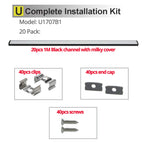 Architectural Black U-Shape Aluminum Profile (20-Pack) - Milky Diffuser for 12mm LED Strips