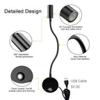 USB Bedside Gooseneck Wall Reading Lamp - Dimmable 3CCT Architectural Quality