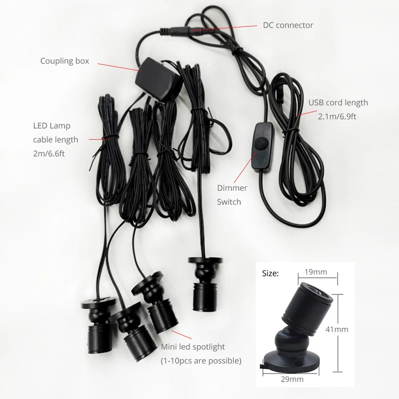 USB Mini LED Swivel Spotlight Set - Dimmable 5V Architectural Display Lighting