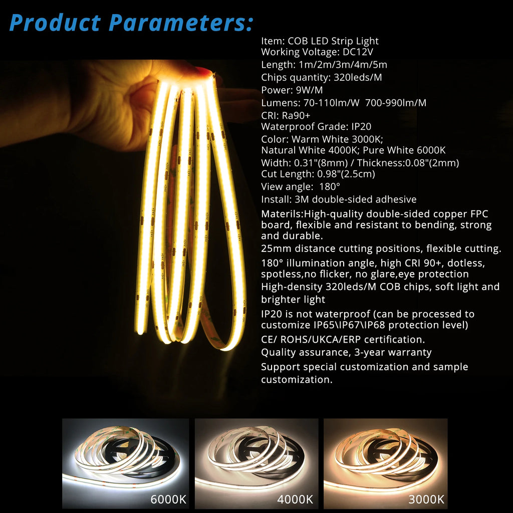 Smart PIR Motion Sensor COB LED Strip Kit - Under Bed & Stairway Safety Lighting