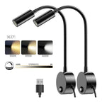 USB Bedside Gooseneck Wall Reading Lamp - Dimmable 3CCT Architectural Quality