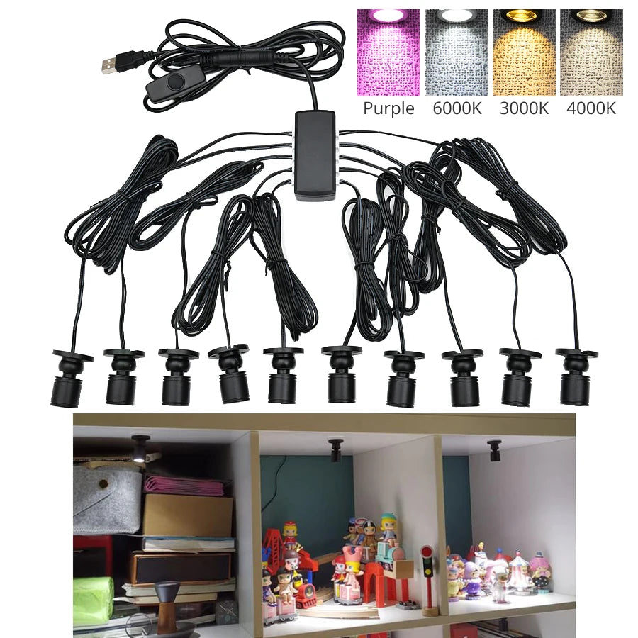 USB Mini LED Swivel Spotlight Set - Dimmable 5V Architectural Display Lighting