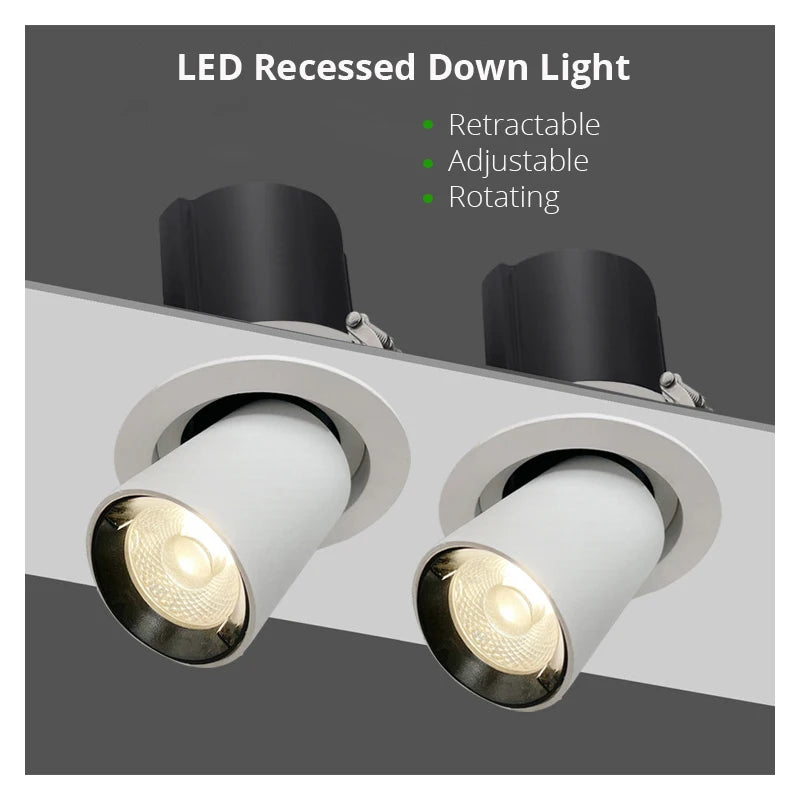 10W 15W LED Recessed Retractable Rotating Downlight - Architectural Quality