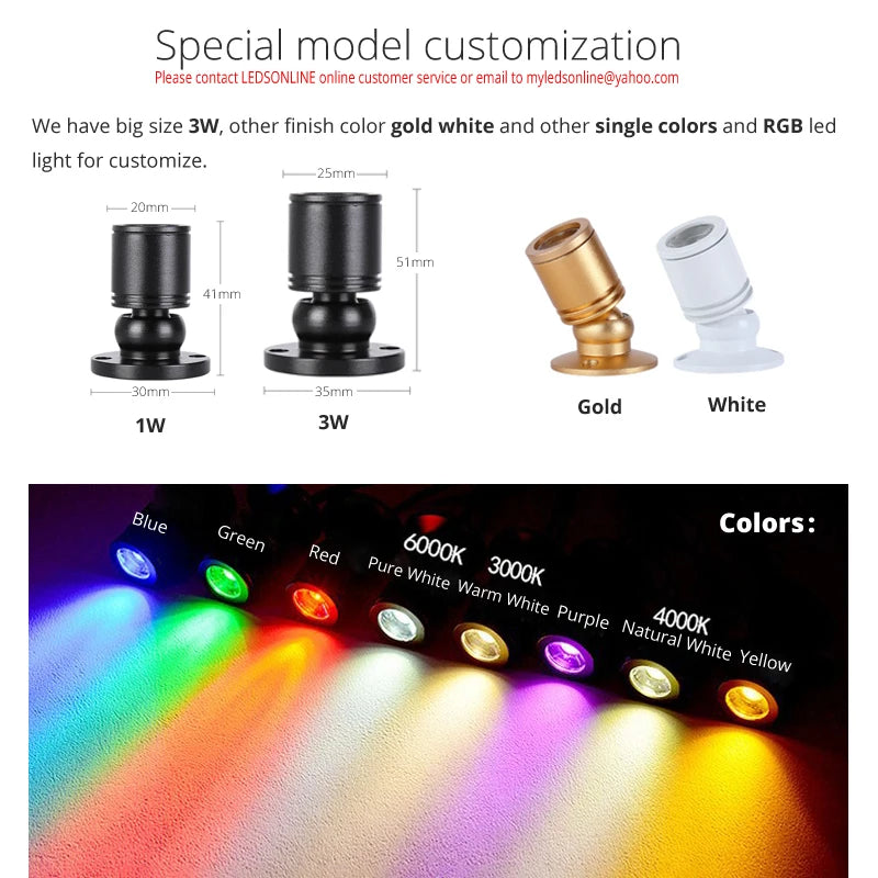 USB Mini LED Swivel Spotlight Set - Dimmable 5V Architectural Display Lighting