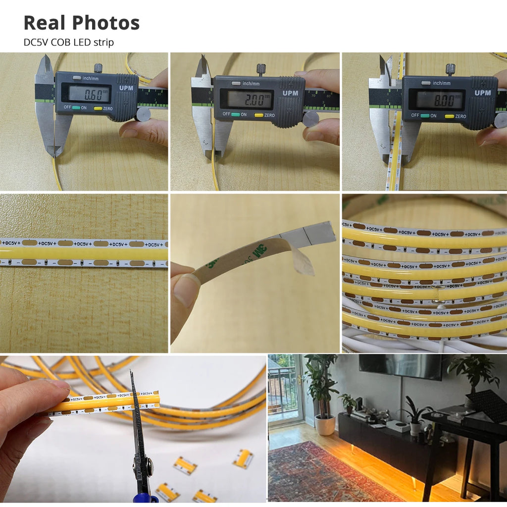 LRLEDS Professional 5V COB LED Strip Light - 480 LEDs/m, 8mm, Dotless High CRI 90+