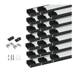 Architectural Black U-Shape Aluminum Profile (20-Pack) - Milky Diffuser for 12mm LED Strips