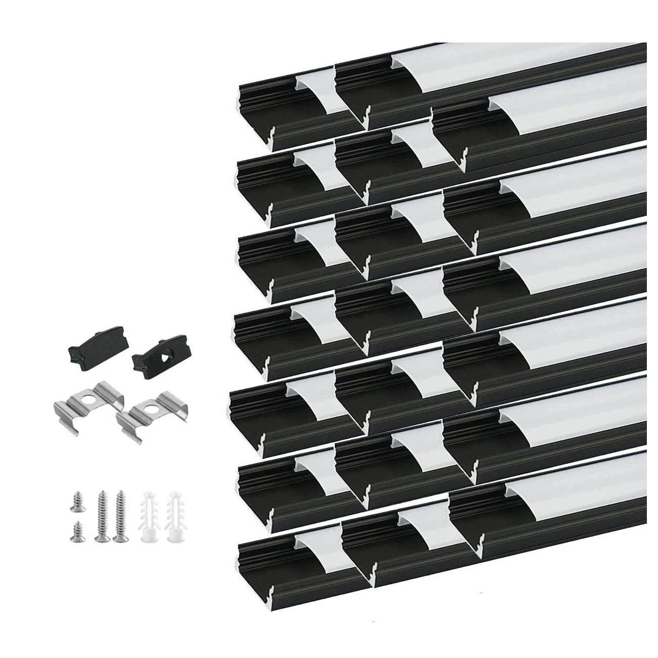 Architectural Black U-Shape Aluminum Profile (20-Pack) - Milky Diffuser for 12mm LED Strips