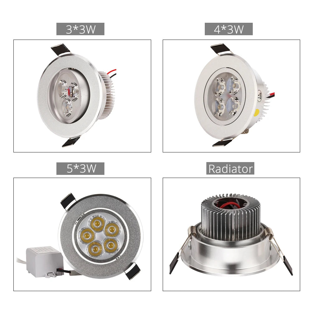Architectural Recessed LED Downlight - 9W/12W/15W COB Spotlight (10pcs Bulk Pack)