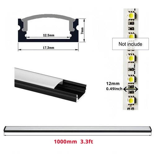 Architectural Black U-Shape Aluminum Profile (20-Pack) - Milky Diffuser for 12mm LED Strips