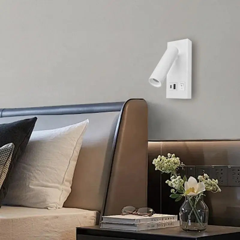 Bedside Reading Wall Lamp Spot Light Modern Hotel Home Room Adjustable Reading Light Built Charge USB Type-c Ports