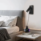 Bedside Reading Wall Lamp Spot Light Modern Hotel Home Room Adjustable Reading Light Built Charge USB Type-c Ports