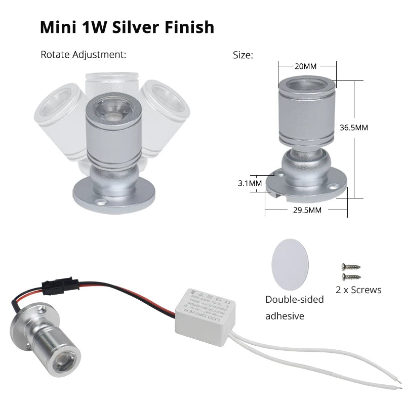 Mini 1W LED Jewelry Showcase Spotlight (4-Pack) - 360° Adjustable Display Lighting
