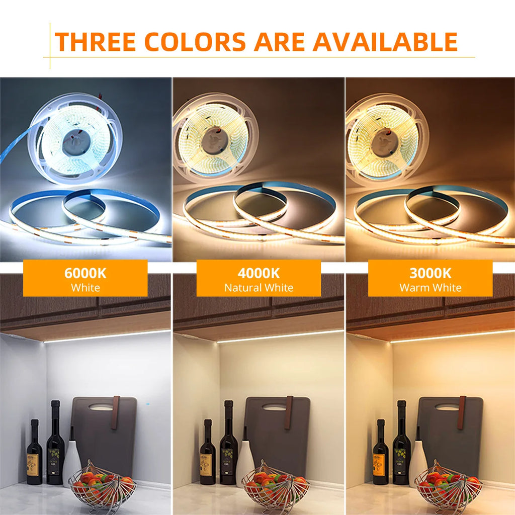 Architectural COB LED Strip Light Kit - 12V, 320 LEDs/m, Dimmable with PIR/Touch/Hand Sweep Sensors