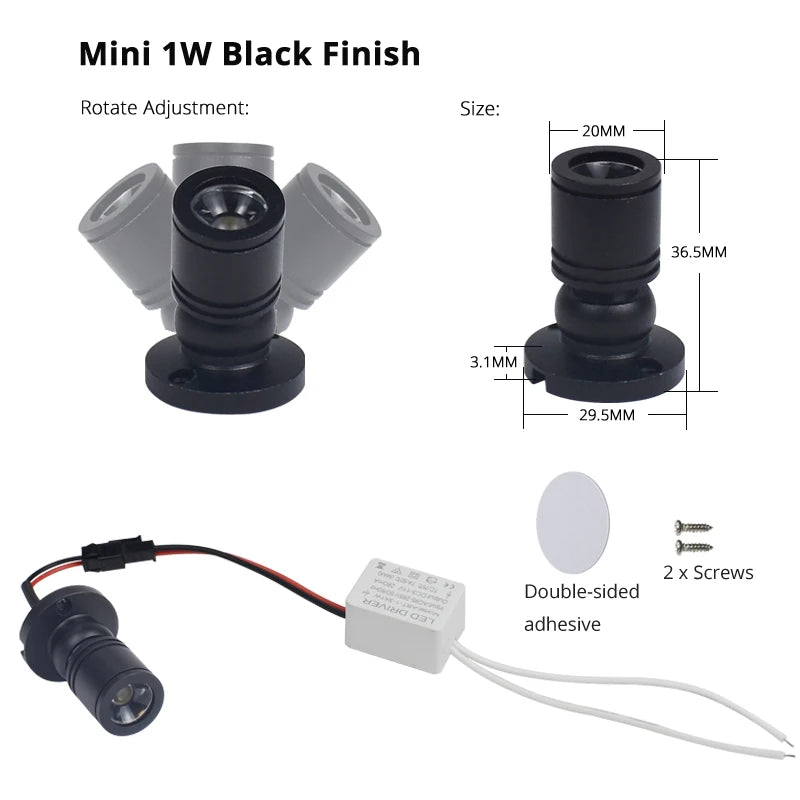 Mini 1W LED Jewelry Showcase Spotlight (4-Pack) - 360° Adjustable Display Lighting