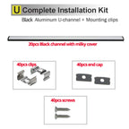 Architectural Black U-Shape Aluminum Profile (20-Pack) - Milky Diffuser for 12mm LED Strips