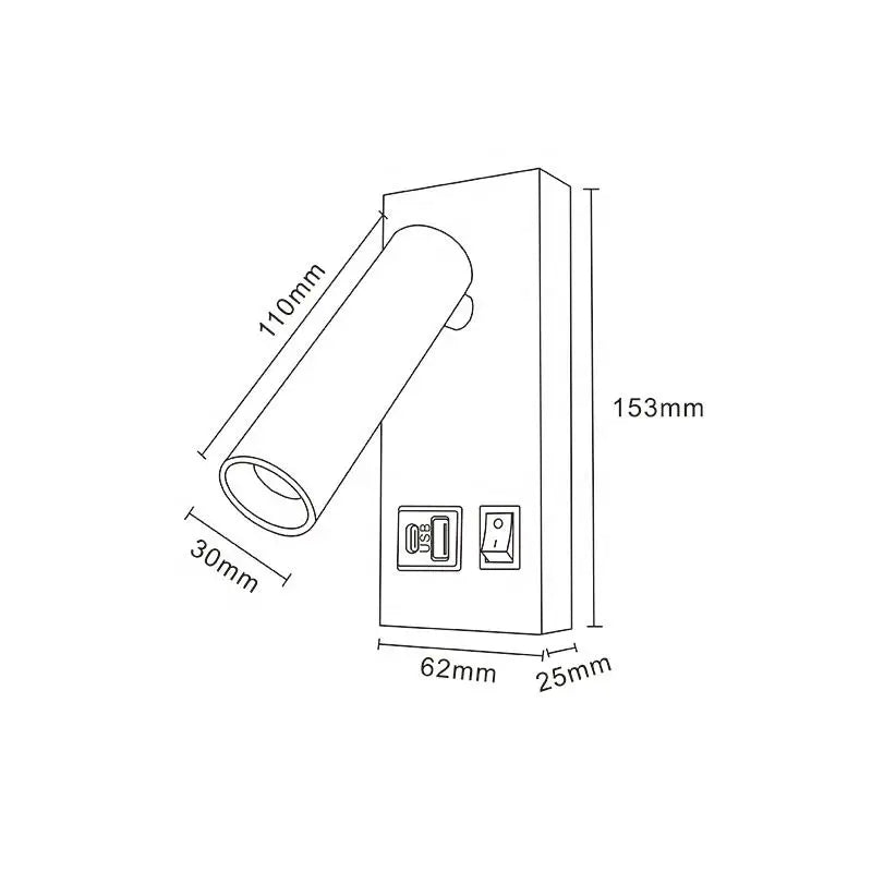 Bedside Reading Wall Lamp Spot Light Modern Hotel Home Room Adjustable Reading Light Built Charge USB Type-c Ports