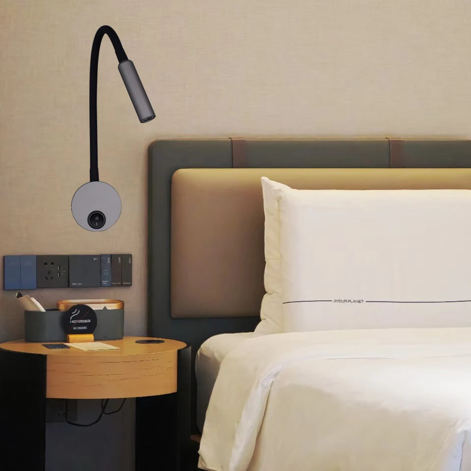Minimalist Hotel Bedside Reading Wall Lamp - Space-Saving Button Switch