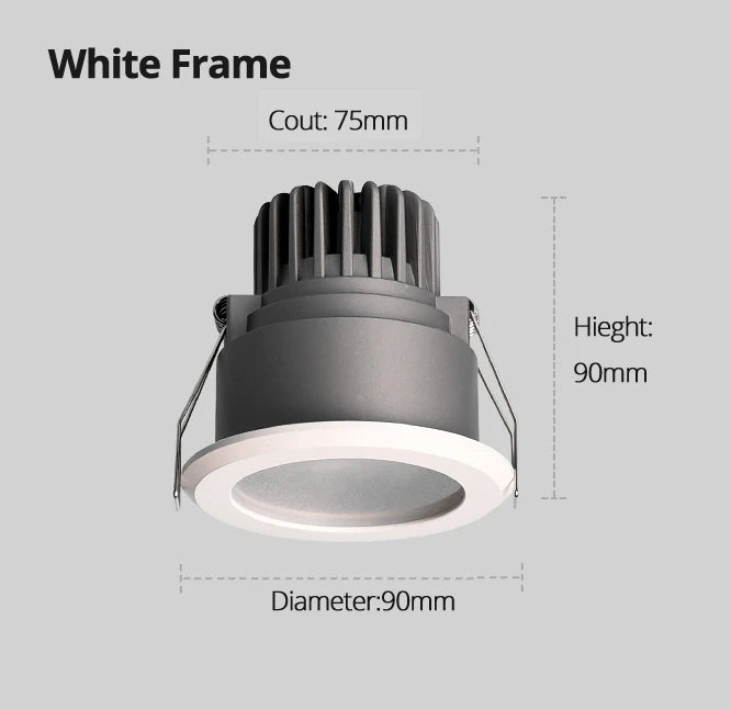 IP65 Waterproof Architectural LED Downlight - 7W/12W Recessed Die-Cast Spotlight