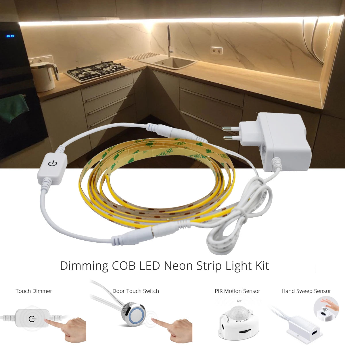 Dimming COB LED Strip Kit - 320 LEDs/m CRI 90+ Architectural Tape Light