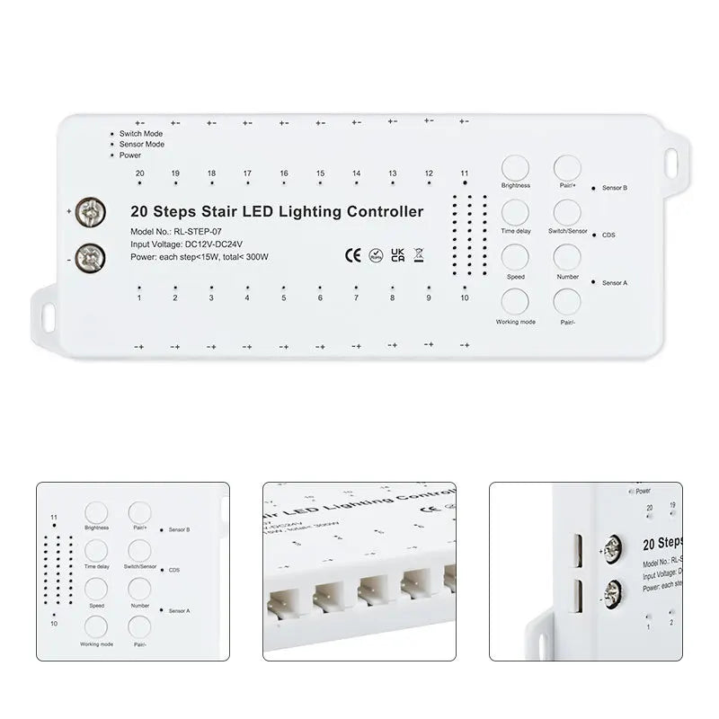 20-Step Intelligent Motion Sensor Stair LED Lighting Controller Kit - PIR & Wireless Control